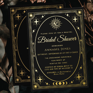 Gouden Hemelse Zwarte Tarotkaart Bruiloftsfeest Folie Uitnodiging