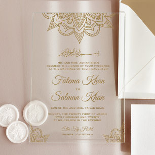 Gouden Henna Mehndi Islamitische Moslim Bruiloft Acryl Uitnodigingen