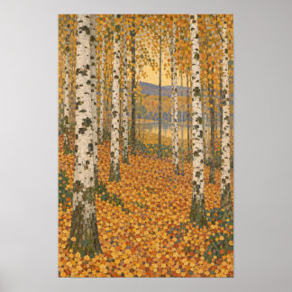 Gouden Herfst Berkenbos - Art Nouveau Wanddecorati Poster