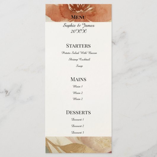 Gouden Herfst Bloem Bruiloftsmenu Menu (Voorkant)