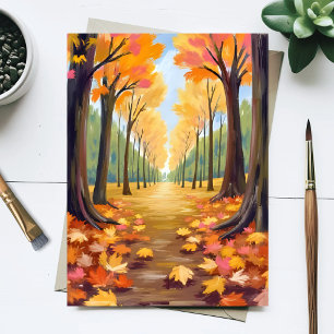 Gouden herfst bospad warme aquarel gebladerte briefkaart