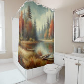 Gouden Herfst Forest Reflections Douchegordijn (In situ)