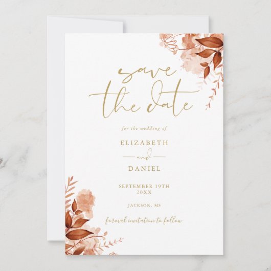Gouden Herfst Herfst Bloemen QR Code Bruiloft Save The Date (Voorkant)