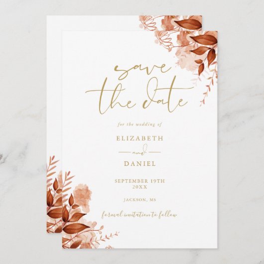 Gouden Herfst Herfst Bloemen QR Code Bruiloft Save The Date (Voorkant / Achterkant)