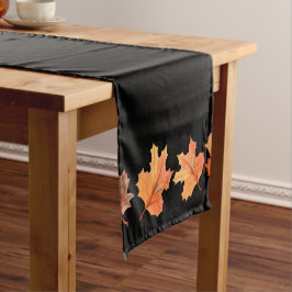 Gouden Herfst Maple Bladeren Zwart Korte Tafelloper