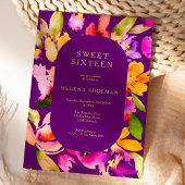 Gouden herfst oversize bloemige waterverf Sweet 16 Kaart