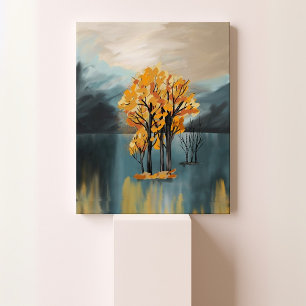 Gouden herfstbomen op Blue Lake Canvas Afdruk