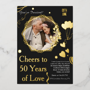Gouden herinneringen vieren 50 jaar liefde folie uitnodiging