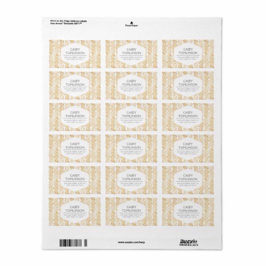 GOUDEN HERRINGBONE / CHEVRON KUNSTWERK ADRESETIKET ETIKET (Full Sheet)