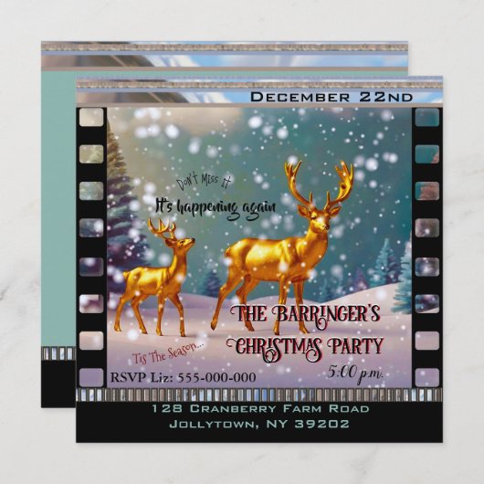Gouden hert in sneeuwscène kerstfeest kaart (Voorkant / Achterkant)