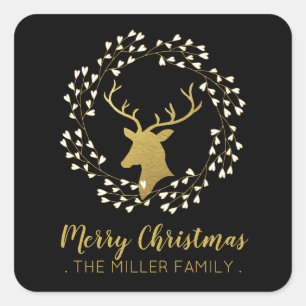 Gouden Hert & Krans Kerst sticker
