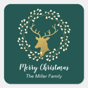 Gouden Hert & Krans   Kerst sticker