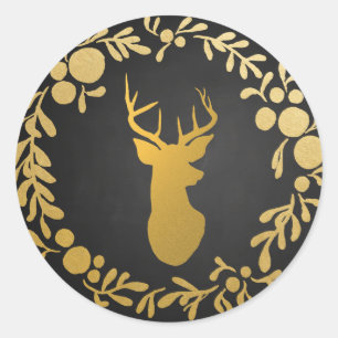 Gouden Herten / Antler krijtbord krans Ronde Sticker