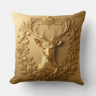 Gouden Herten Bloemensymbool Weelderige Luxe Kussen