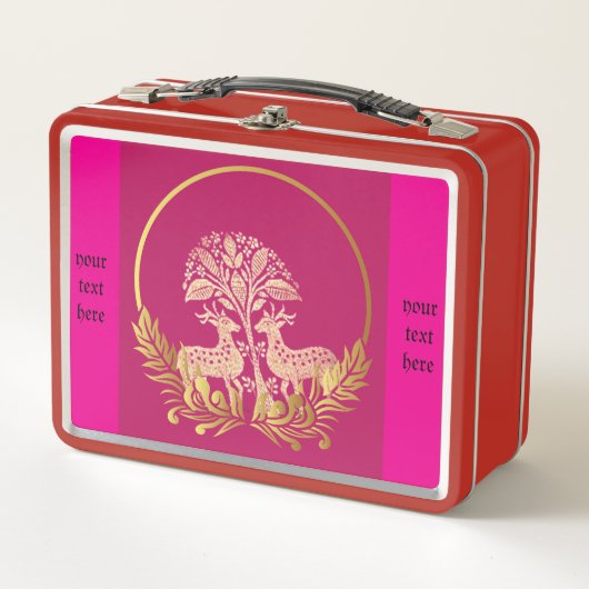 Gouden herten, boom aangepaste metalen lunchbox (Voorkant)