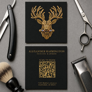 Gouden Herten Scheermes Kapperszaak Logo Kapper Vierkante Visitekaartje