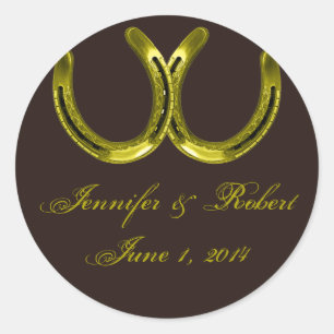 Gouden Hoefijzers op bruine envelopzegel Ronde Sticker