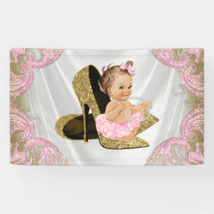 Gouden Hoge Hak Schoen Meisjes Baby shower Spandoek
