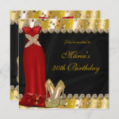 Gouden hoge hakken & rode jurk Uitnodiging van het (Voorkant / Achterkant)