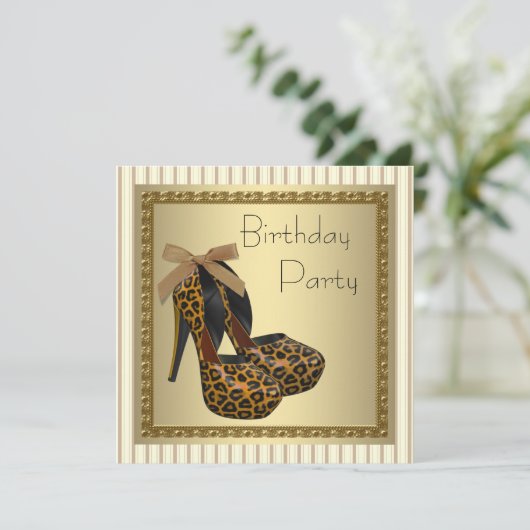 Gouden hoge hakken schoenen Dames Luipaard Verjaar Kaart (Staand voorkant)