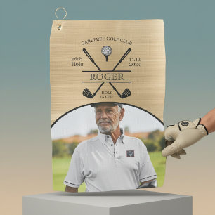 Gouden Hole In One Golfer Foto Golfhanddoek