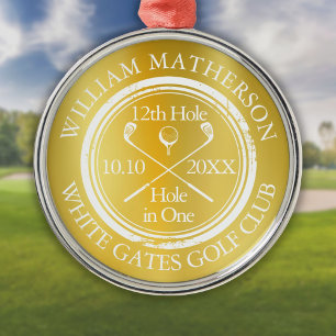 Gouden Hole-in-One Klassieke Gepersonaliseerde Gol Metalen Ornament