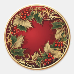 Gouden Holly & Ivy Kerst Botanicals Ronde Sticker