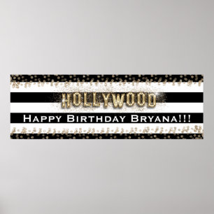 Gouden Hollywood zwart-wit gestreepte aangepaste b Poster