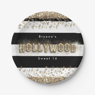 Gouden Hollywood zwart-wit gestreepte feestborden Papieren Bordje
