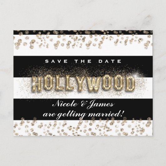 Gouden Hollywood Zwart & Wit Strepen Ansichtkaart Aankondigingskaart (Voorkant)