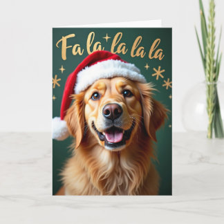 Gouden Hond in Kerstmuts Kerstkaart Kaart