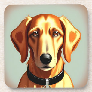 Gouden Hond Met Halsband Met Identificatielabel Bier Onderzetter