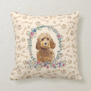 Gouden Honing Cockapoo Hondenpootafdruk & Bloemige Kussen