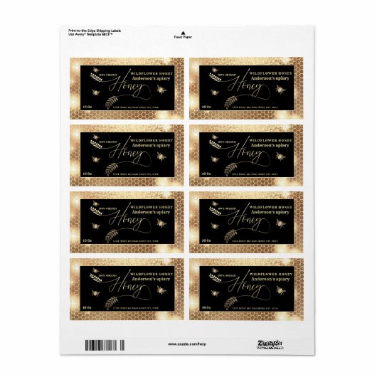 gouden honing tak script honing jar label (Full Sheet)