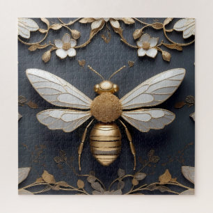 Gouden Honingbij op Floral Canvas Legpuzzel