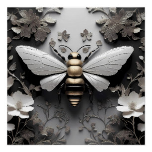 Gouden Honingbij op Floral Canvas Perfect Poster