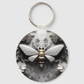 Gouden Honingbij op Floral Canvas Sleutelhanger (Achterkant)