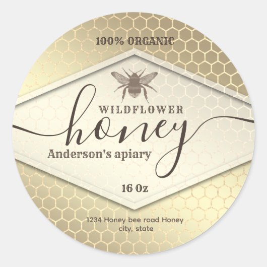 Gouden Honingkam Honingpotje Label (Voorkant)