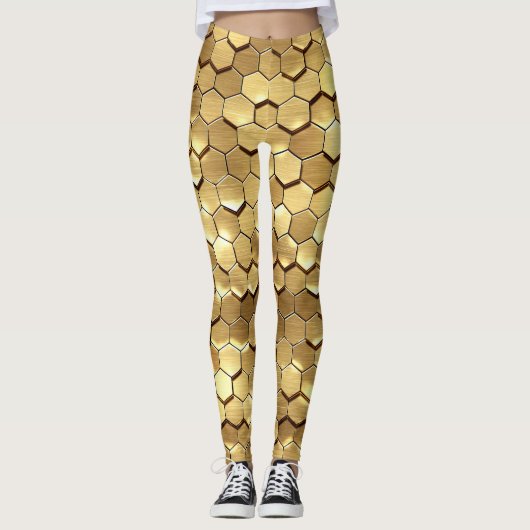 Gouden Honingraat 3D Render Textuur Leggings (Voorkant)