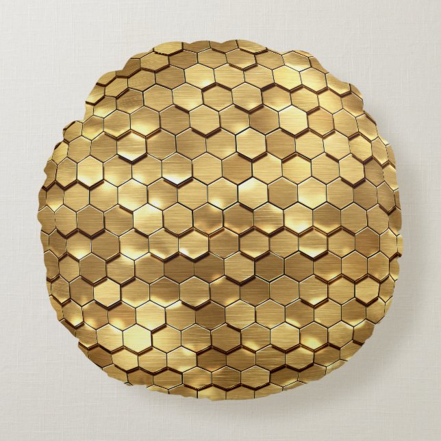 Gouden Honingraat 3D Render Textuur Rond Kussen (Voorkant)