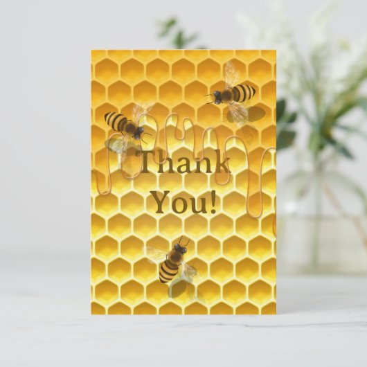 Gouden Honingraat met Honingbijen Custom Bedankkaart (Staand voorkant)