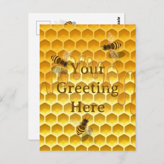 Gouden Honingraat met Honingbijen Custom Briefkaart (Voorkant / Achterkant)