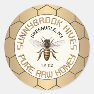 Gouden Honingraat Rand en Bee Apiary Productlabel Ronde Sticker