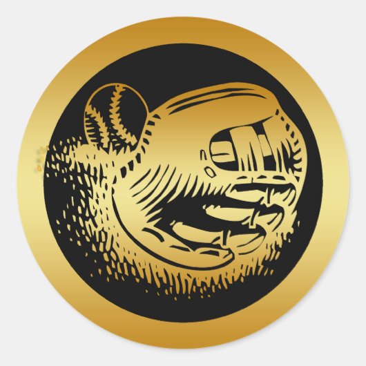 GOUDEN HONKBAL HANDSCHOEN EN BAL RONDE STICKER (Voorkant)