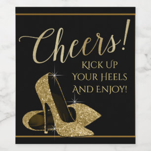 Gouden hooggehakte schoen Cheers wijnfleslabels Wijn Etiket