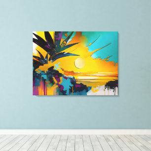 Gouden Horizon – Abstracte Tropische Zonsondergang Canvas Afdruk