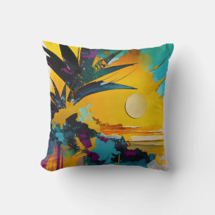 Gouden Horizon – Abstracte Tropische Zonsondergang Kussen