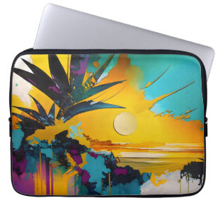 Gouden Horizon – Abstracte Tropische Zonsondergang Laptop Sleeve