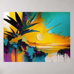Gouden Horizon – Abstracte Tropische Zonsondergang Poster