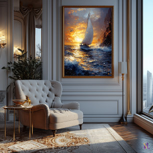 Gouden Horizon – Impressionistisch zeegezicht Poster